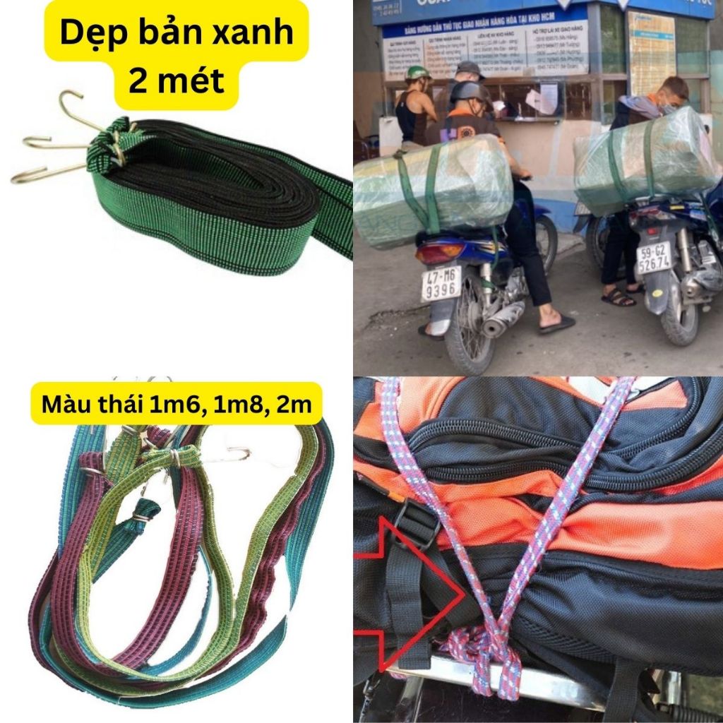 Dây ràng dẹp bản xanh 2 mét/ màu thái 1m6, 1m8, 2m/Dây dù dùng để ràng ...
