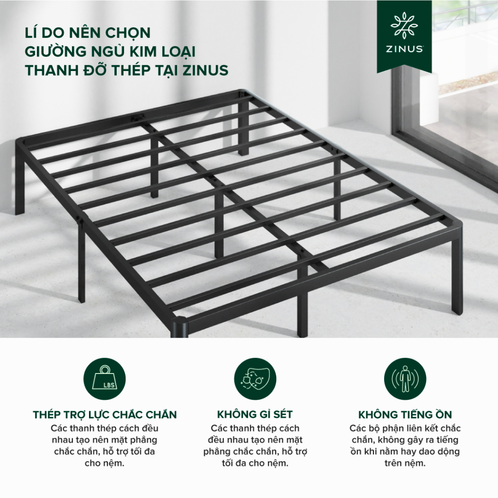 Ảnh Giường Sắt Với Thanh Đỡ Bằng Thép -  Elias 14in metal platform bed frame 4