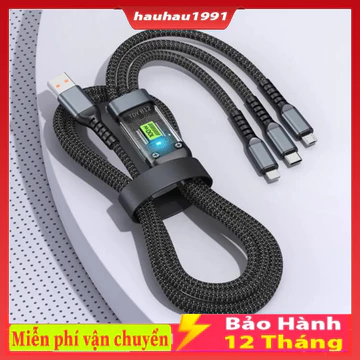 Dây Cáp Sạc Nhanh - Dây Sạc Tự Ngắt 3 Đầu 100W Micro USB Type C 3 trong 1 Dài 1m2 - Dây Sạc nhanh