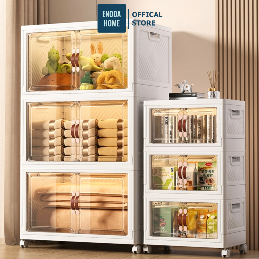 [SIÊU LỚN 80CM]Tủ Nhựa Gấp Gọn, Cửa Hút Nam Châm FullScreen Enoda Home Có Bánh Xe Di Chuyển Tiện Lợi TUN058