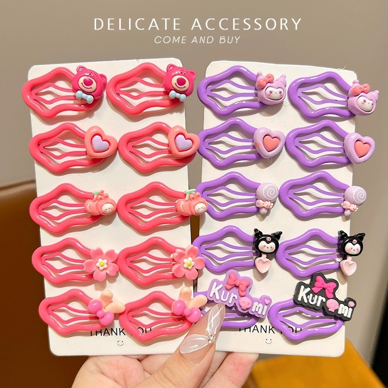 Set 10 Kẹp Cặp Cột Tóc Nhiều Chi Tiết Cho Bé Gái Korumi Hoạt Hình Cute Xinh Xắn (   hot)