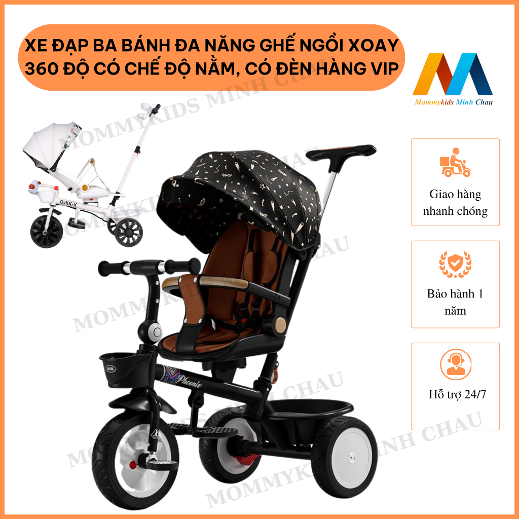 Xe đẩy 3 bánh có mái che, bánh xe to chống trơn trượt model 606 ...