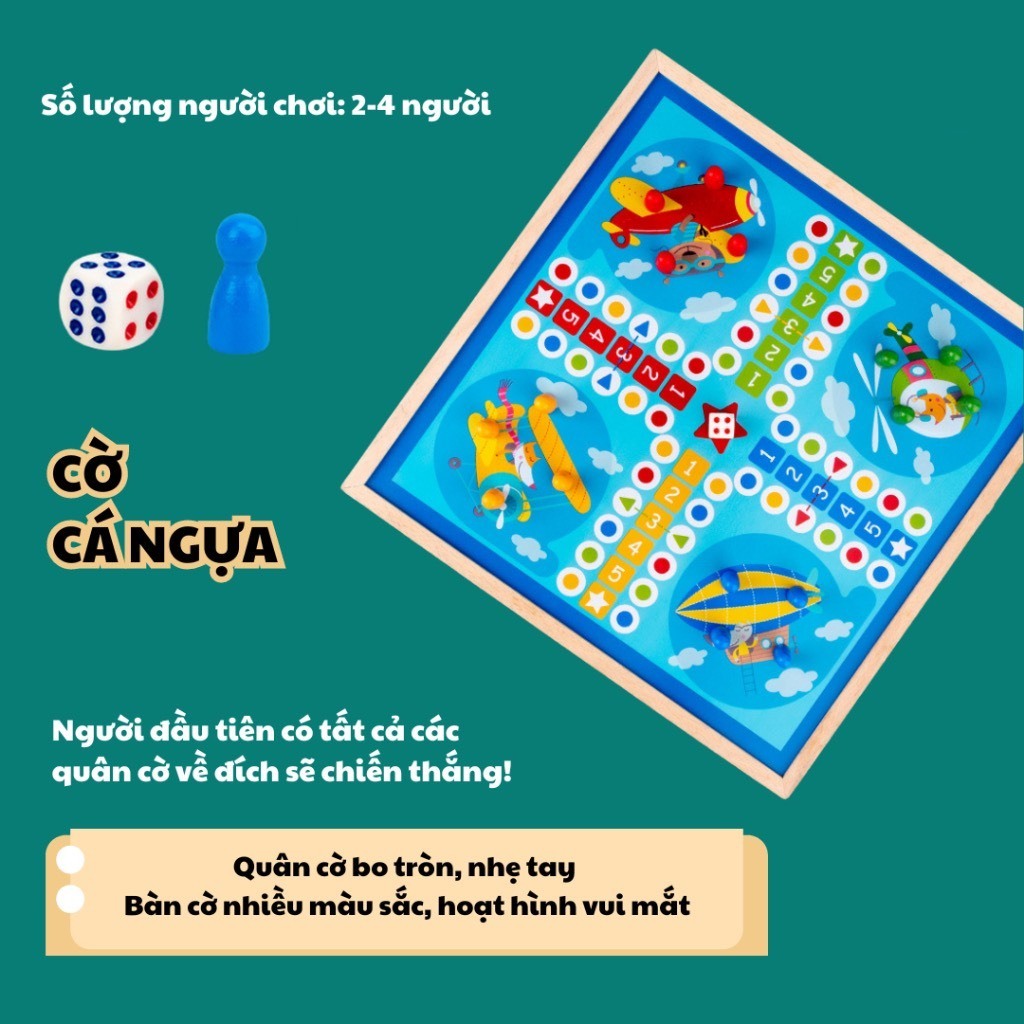 Bộ đồ chơi cờ đa năng 3in1 vừa là cờ vua, cờ cá ngựa, cờ búng bằng gỗ cao cấp cho trẻ giải trí, rèn luyện tư duy logic