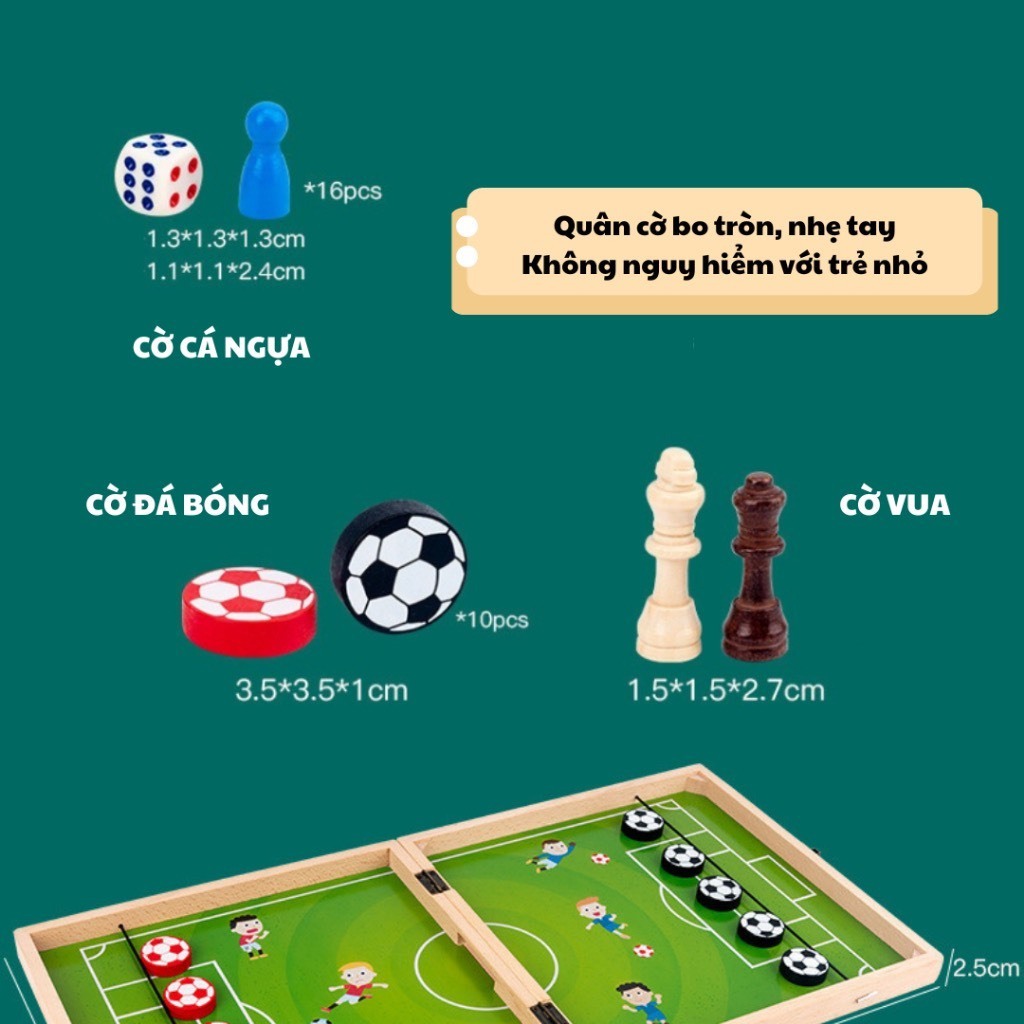 Bộ đồ chơi cờ đa năng 3in1 vừa là cờ vua, cờ cá ngựa, cờ búng bằng gỗ cao cấp cho trẻ giải trí, rèn luyện tư duy logic