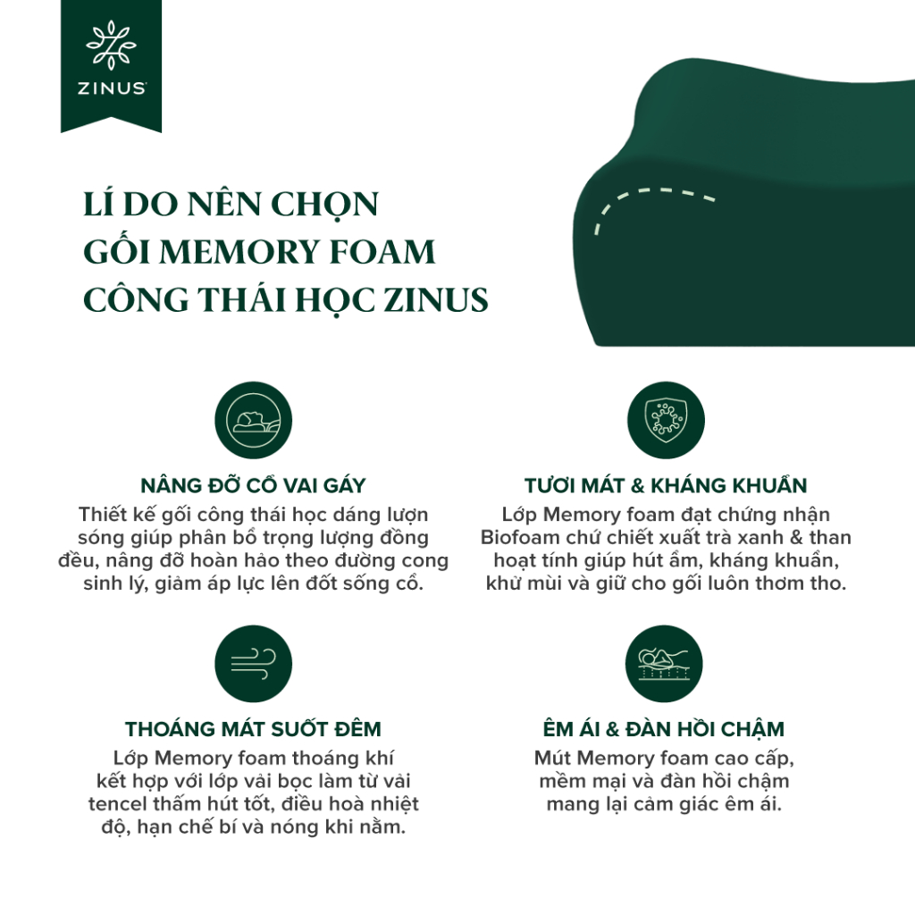 Ảnh Gối Cao Su Non Công Thái Học Giảm Đau Cổ Vai Gáy - Zinus Contour Pillow Memory Foam 3