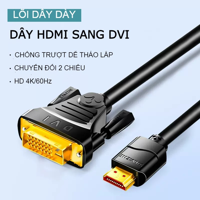 Dây HDMI to DVI, cáp HDMI sang DVI 4k/ 60Hz, Dây chuyển đổi 2 chiều hỗ ...