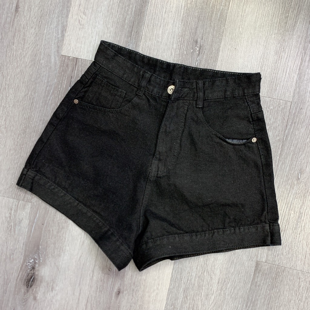 Quần đùi short jean nữ phom A cạp lưng cao viền lai to màu trơn trắng đen xanh nhatran X88