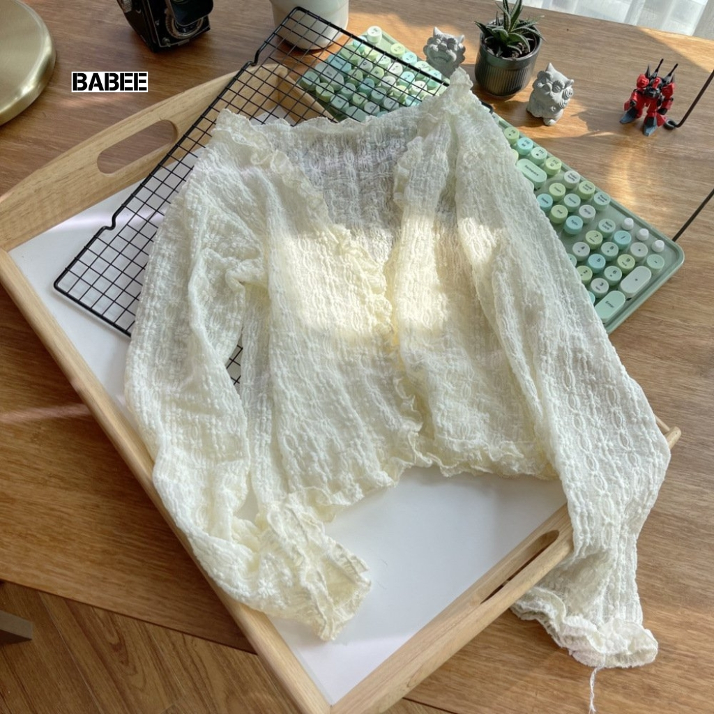Áo Khoác Cardigan Nữ BABEE Tay Dài Chất Len Hoa Nổi Dáng Vừa Phối Bèo ...