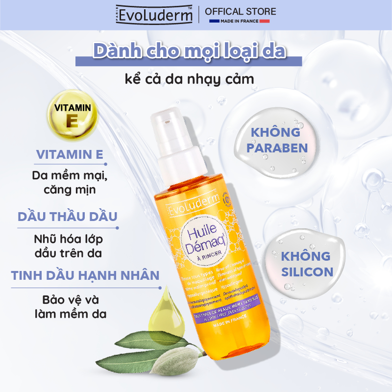 [HSD:8.2026] Dầu Tẩy Trang Tinh Dầu Hạnh Nhân Evoluderm Làm Sạch Sâu, Dưỡng Ẩm, Chống Lão Hóa Almond Cleansing Oil 150g