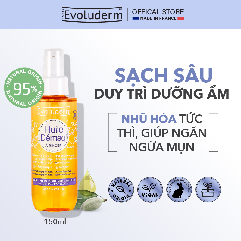 [HSD:8.2026] Dầu Tẩy Trang Tinh Dầu Hạnh Nhân Evoluderm Làm Sạch Sâu, Dưỡng Ẩm, Chống Lão Hóa Almond Cleansing Oil 150g