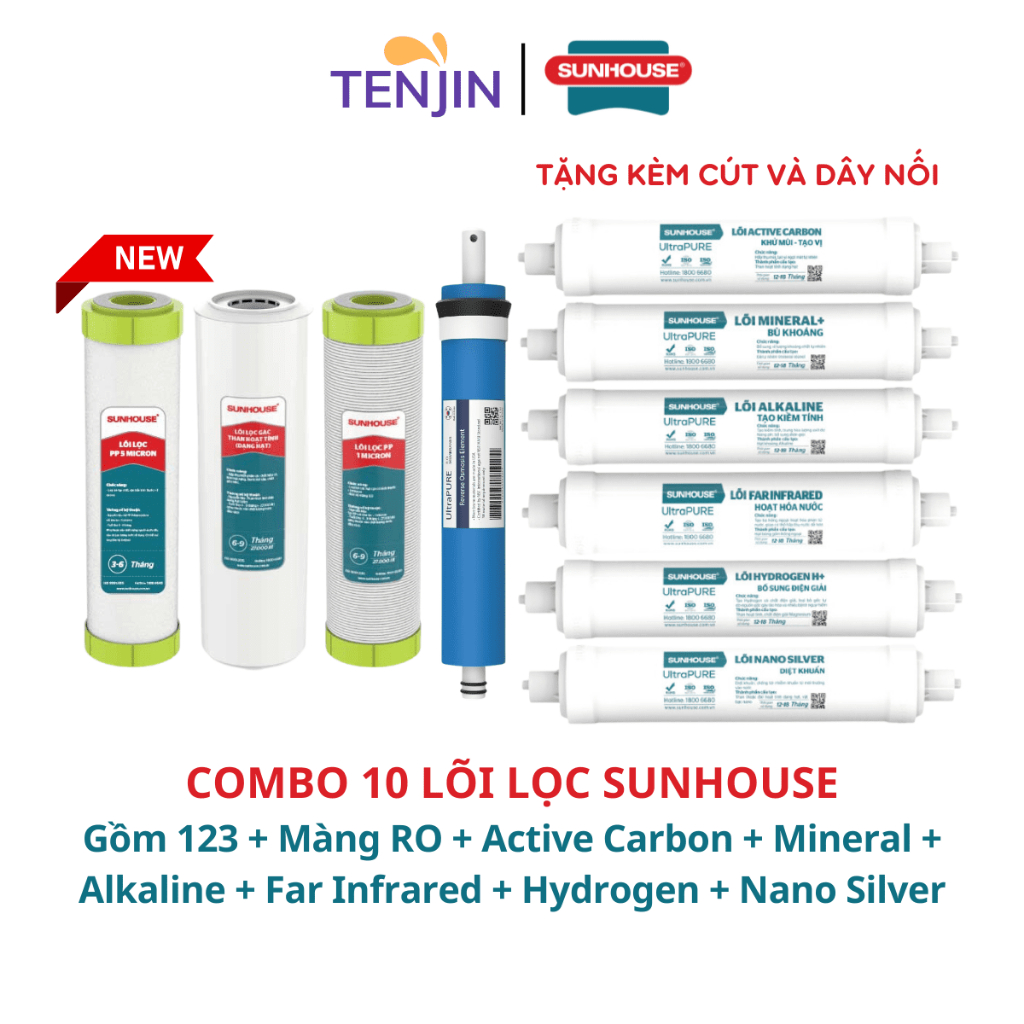Combo 10 Lõi Lọc Nước SUNHOUSE Mới Cắm Nhanh Chính Hãng Model SHR76210CK, SHA76216CK, SHA88510K, SHA88511K, SHA76218CK