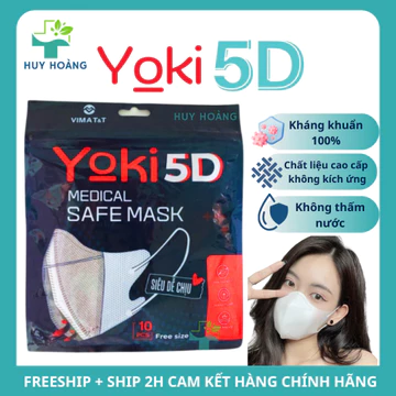 Khẩu trang 5D Mask Yoki 4 lớp 50 cái kháng khuẩn, khẩu trang chống nắng siêu dày chuẩn form đủ màu