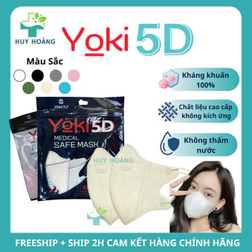 Khẩu trang 5D Mask Yoki 500 cái 4 lớp kháng khuẩn, khẩu trang Yoki có túi zip cao cấp chống bụi