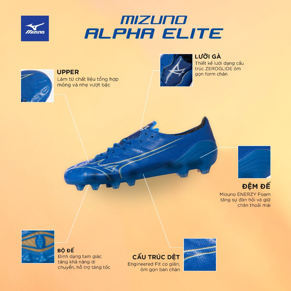 Ảnh Giày đá bóng sân cỏ tự nhiên Mizuno Alpha Elite, trọng lượng nhẹ, upper mềm mại, giảm chấn tốt, đế bám sân tốt 2