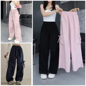 Quần ống rộng túi hộp dây nơ cạp chun bản to lưng cao chất gió nhăn . Quần Ống Suông Phong Cách Ulzzang