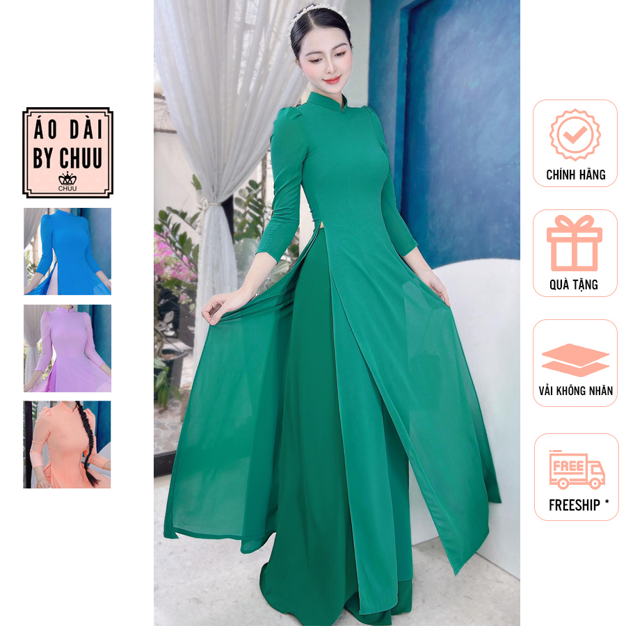 S240 1926 Áo only - Áo dài thiết kế chiffon 4 tà đính kết màu trắng main image 1