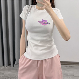 Áo thun babytee Mèo vũ trụ ôm body chất thun con giãn 4 chiều ngắn tay cổ tròn tôn dáng - ba2003