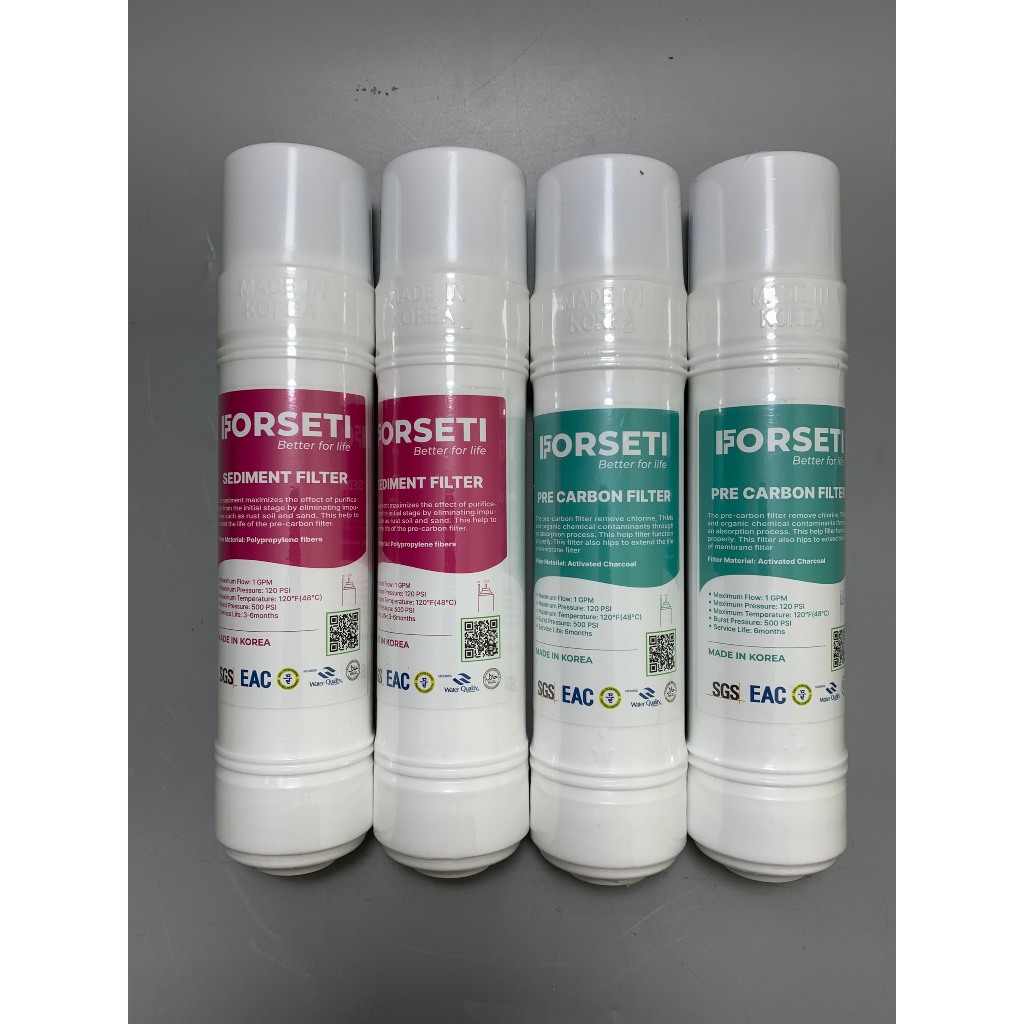 Combo 4 Lõi Lọc Thô FORSETI Gồm 2 Sediment + 2 Pre Carbon Nhập Khẩu Hàn Quốc 10Inch Dạng U (U-Type) Cắm Nhanh