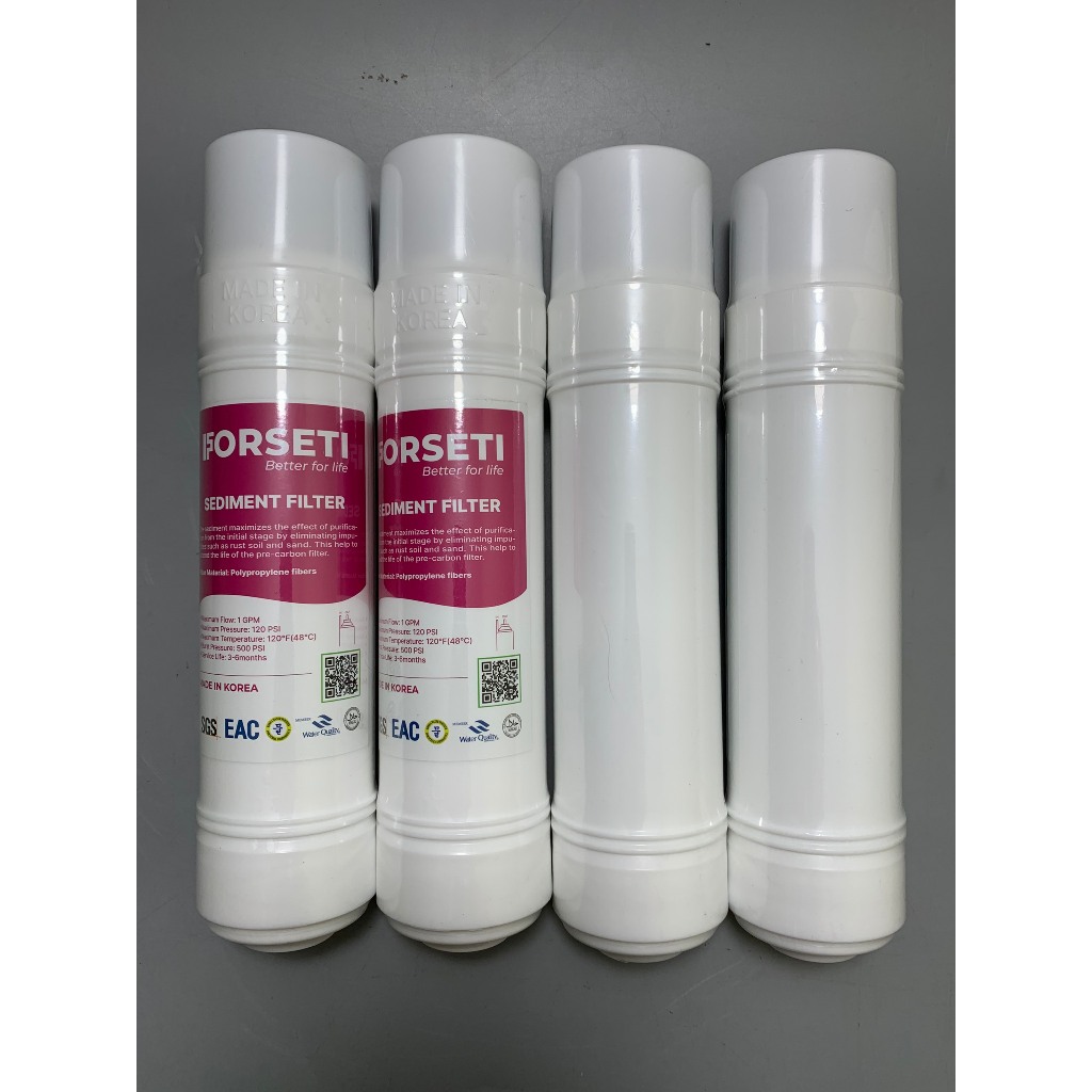 Combo 4 Lõi Lọc Thô FORSETI Gồm 2 Sediment + 2 Pre Carbon Nhập Khẩu Hàn Quốc 10Inch Dạng U (U-Type) Cắm Nhanh