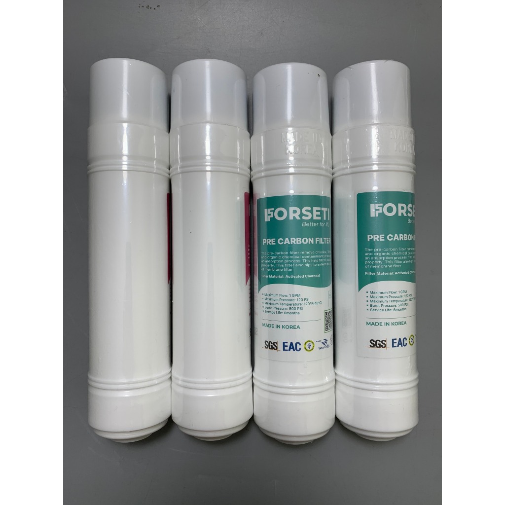 Combo 4 Lõi Lọc Thô FORSETI Gồm 2 Sediment + 2 Pre Carbon Nhập Khẩu Hàn Quốc 10Inch Dạng U (U-Type) Cắm Nhanh