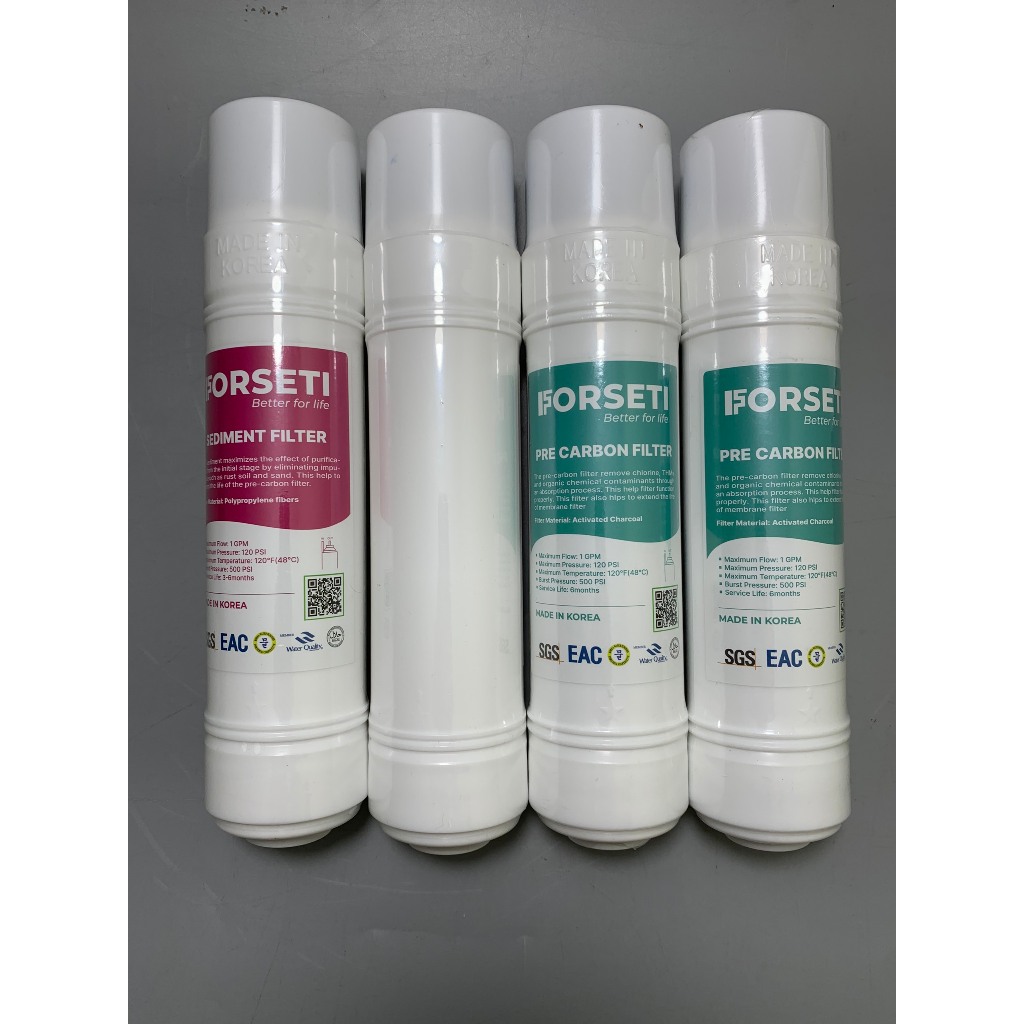 Combo 4 Lõi Lọc Thô FORSETI Gồm 2 Sediment + 2 Pre Carbon Nhập Khẩu Hàn Quốc 10Inch Dạng U (U-Type) Cắm Nhanh