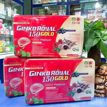 Hoạt huyết dưỡng não GinkoRoyal 150 Gold Platinum - Bổ não, tăng cường tuần hoàn máu não tăng cường trí nhớ Hộp 60 viên