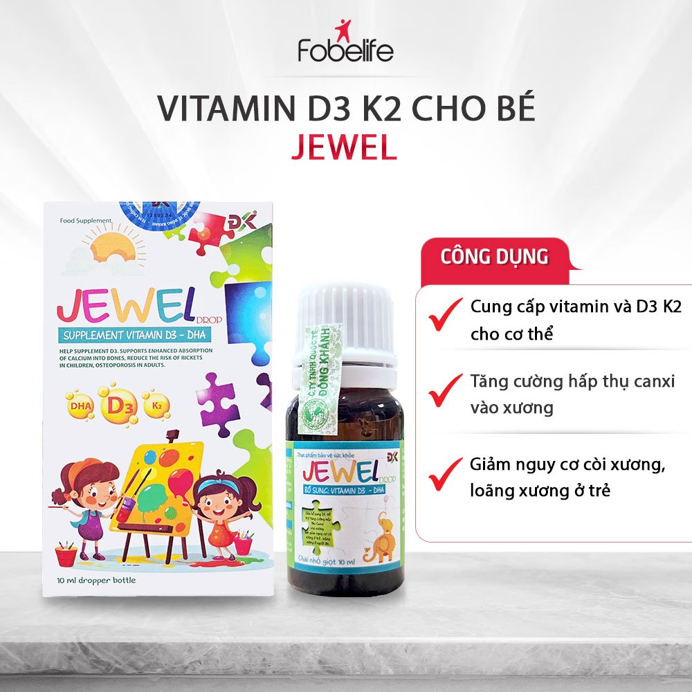 Dung Dịch Nhỏ Giọt JeWel Fobe Bổ Sung D3 K2 Giúp Bé Phát Triển N1