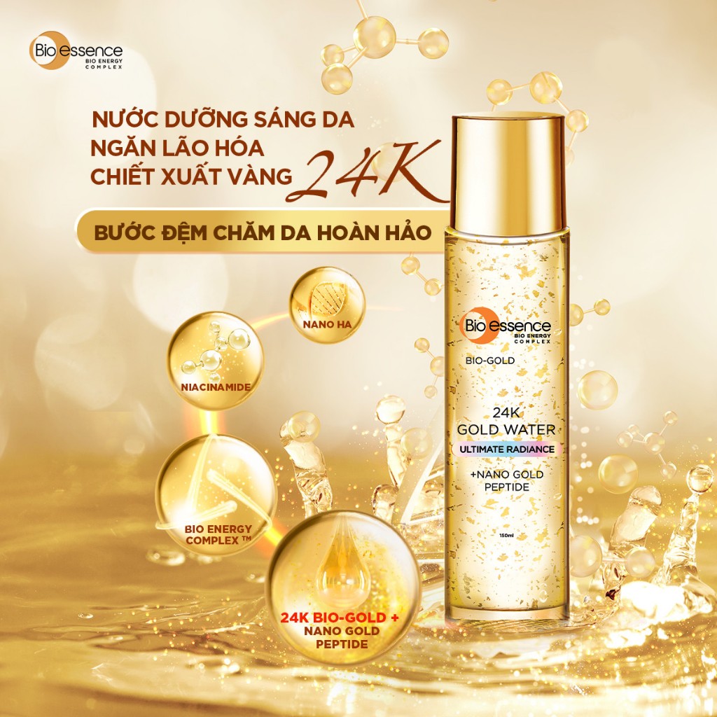 Nước dưỡng ngăn ngừa lão hóa Bio-Essence Bio-Gold Bio-Essence Gold chiết xuất vàng 24k 150ml