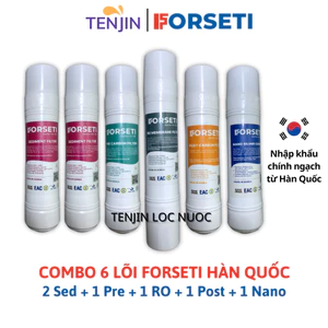 Combo 6 Lõi Lọc FORSETI Gồm 2 Sediment + 1 Pre Carbon + 1 RO Membrane + 1 Post Carbon + 1 Nano Silver Nhập Khẩu Hàn Quốc