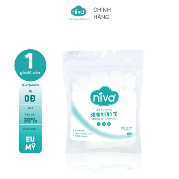 Gói 50 Bông Gòn Viên Tròn Y Tế NIVA Yb1 27mm Bông Thiên Nhiên Nhét Tai Cho Phụ Nữ Sau Sinh