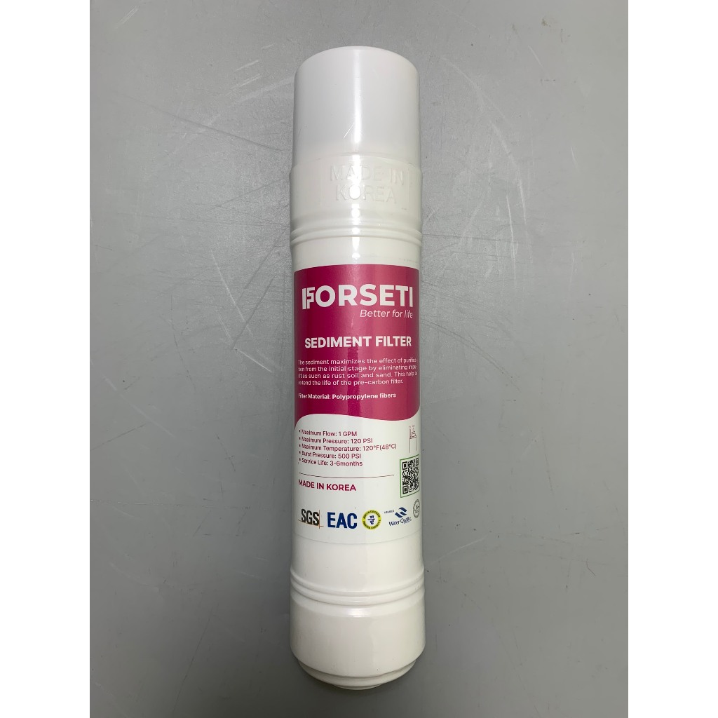 Combo 6 Lõi Lọc FORSETI Gồm 2 Sed + 1 Pre Carbon + 1 RO Membrane + 1 Post Carbon+ 1 Hydrogen Alkaline Nhập Khẩu Hàn Quốc