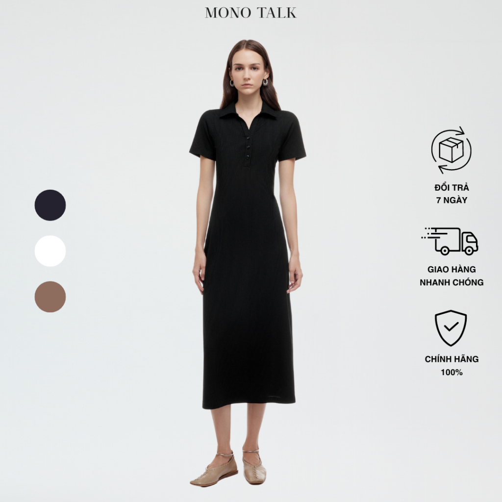 Ảnh Váy Polo ôm body MONO TALK dáng dài cổ polo đính cúc trang trí váy The Ribbed Polo Dress O10001FT 1