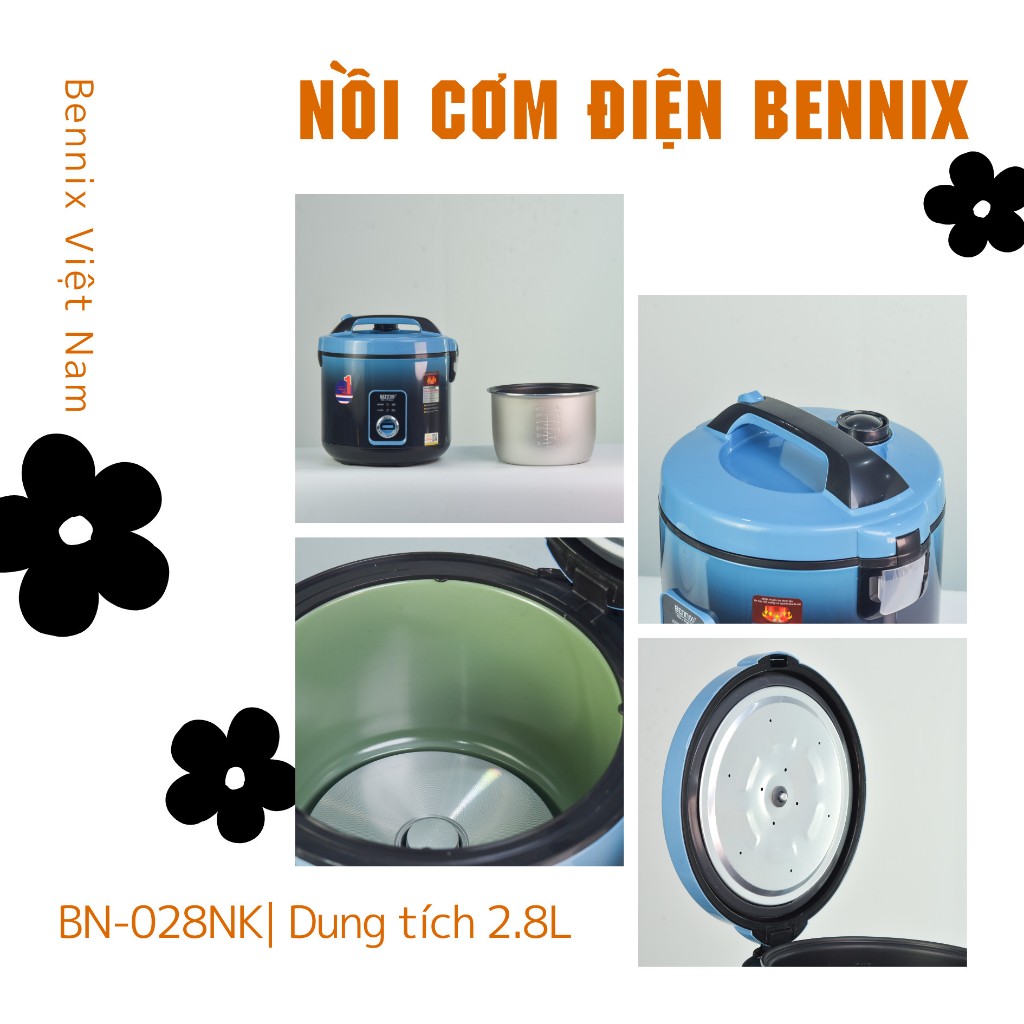 Nồi Cơm Điện Bennix BN - 28NK Dung Tích 2,8L lòng Nồi  Siêu Chống Dính - Bảo Hành 12 Tháng