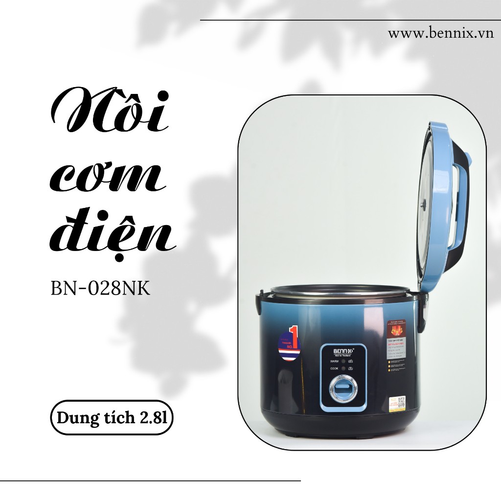 Nồi Cơm Điện Bennix BN - 28NK Dung Tích 2,8L lòng Nồi  Siêu Chống Dính - Bảo Hành 12 Tháng