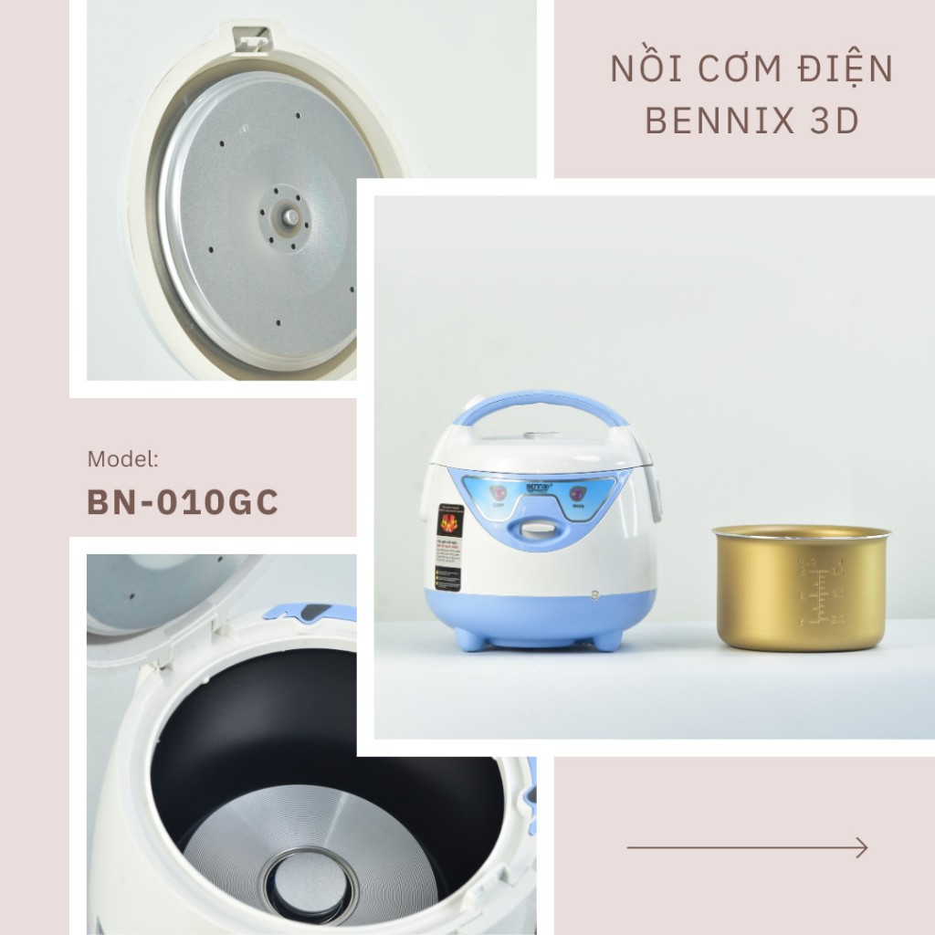 Nồi cơm điện ủ 3D  BENNIX BN-010GC,dung tích 1L, nấu cơm nhanh, giữ ấm lâu