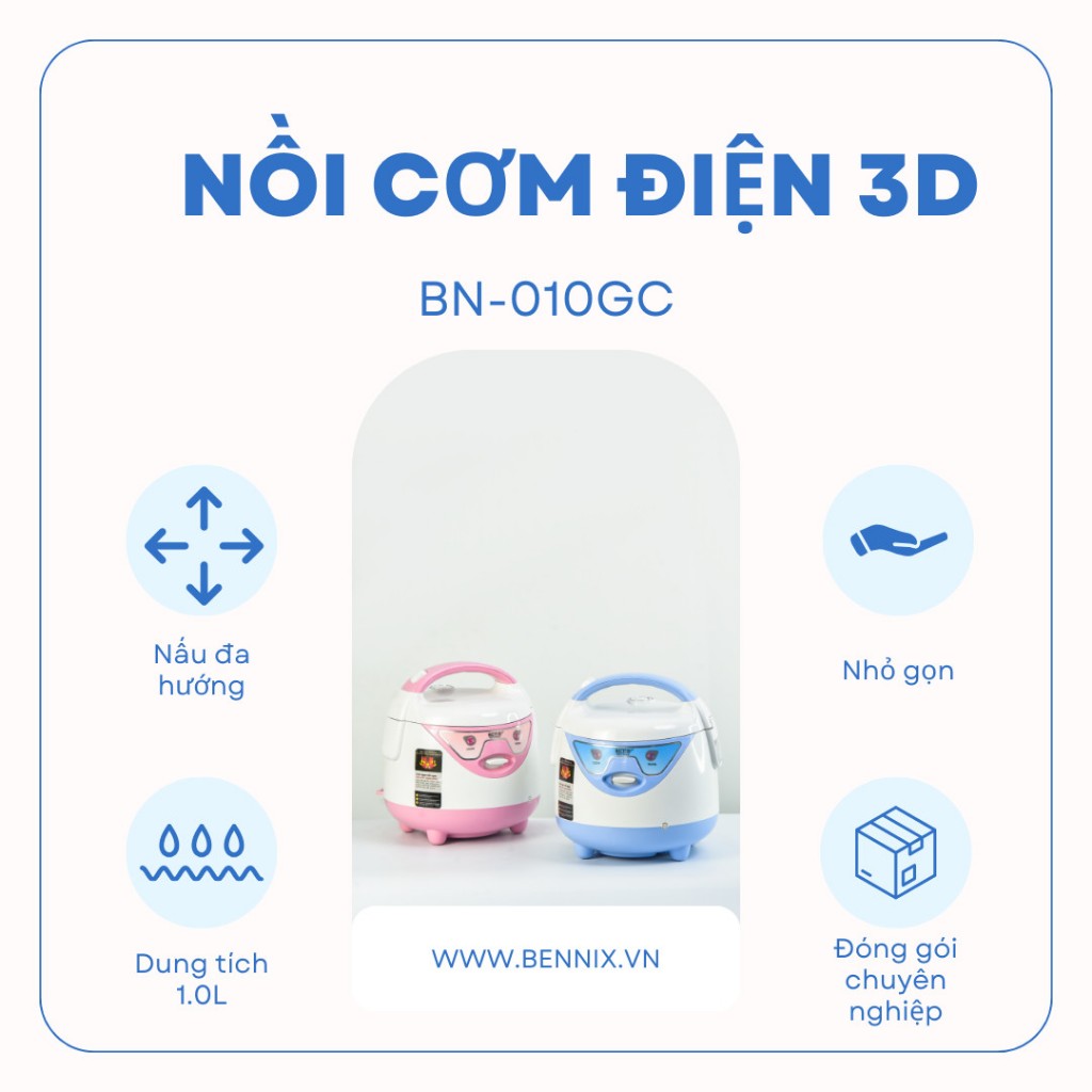 Nồi Cơm Điện Mini Bennix BN-010GC Dung Tích 1L, Bảo Hành Chính Hãng 12 Tháng