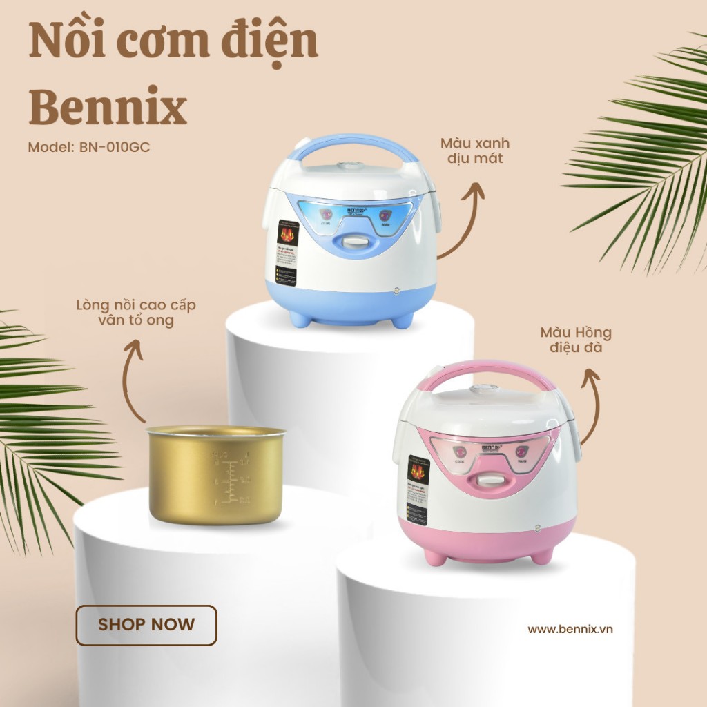 Nồi Cơm Điện Mini Bennix BN-010GC Dung Tích 1L, Bảo Hành Chính Hãng 12 Tháng