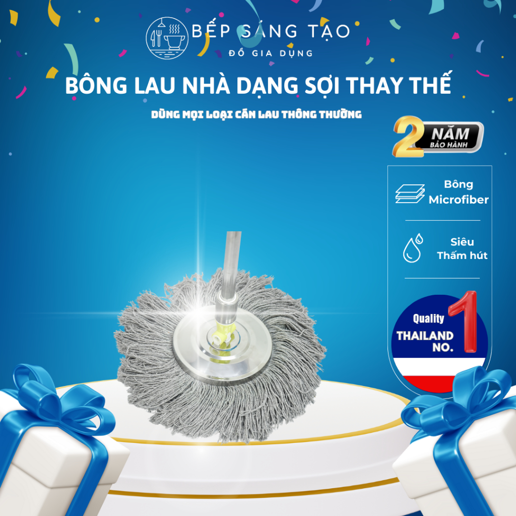 Bông lau nhà 360 Cotton siêu thấm hút, siêu bền