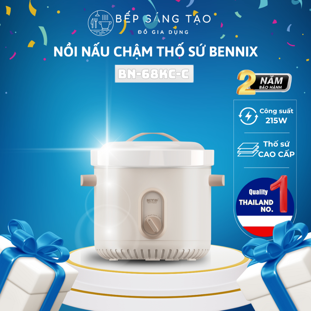 Nồi Nấu Chậm Bennix BN-68KC Hầm Cháo Cho Bé, Hầm Gà, Kho Cá, Bảo hành Chính Hãng 24 Tháng