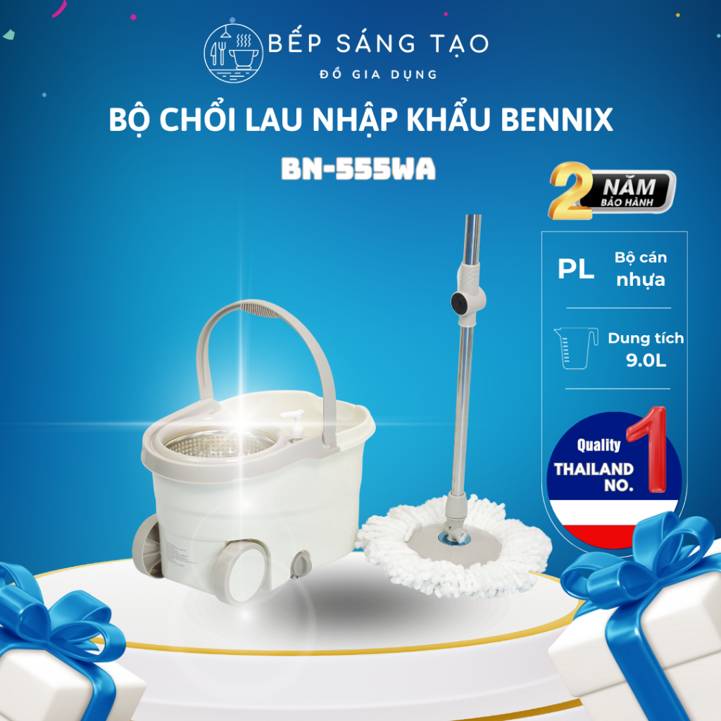 Bộ Chổi Lau Nhà 360 Độ Có Kèm Thùng Dễ Dàng Di Chuyển Bennix BN-555WA