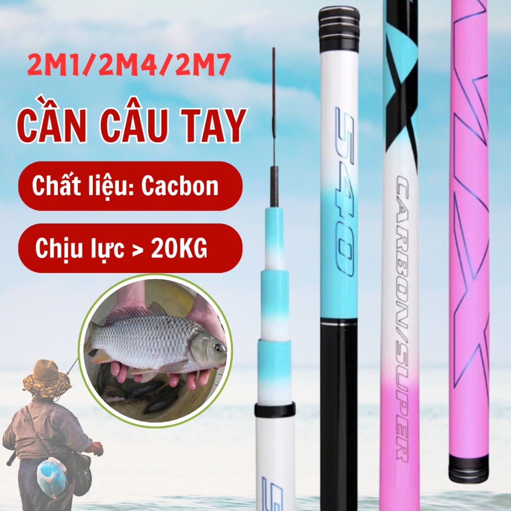 Cần câu tay VIX HUA 5H Câu đơn, câu đài Tặng kèm ngọn đặc 4H đủ size ...