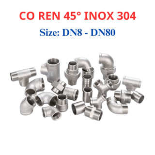 Co ren trong 45 độ Inox 304 DN8 - DN32 (phi 13mm - 42mm)