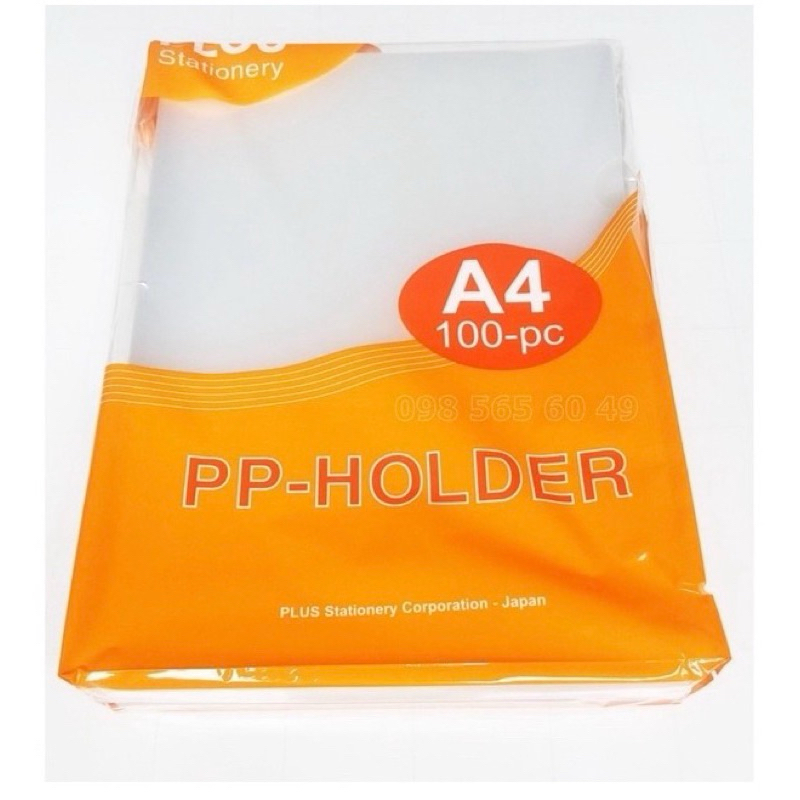 BÌA LÁ HỞ 2 CẠNH A4, TẬP 100 CÁI, ĐL 0,15MM CAM , PLUS - VPP QUỐC HUY