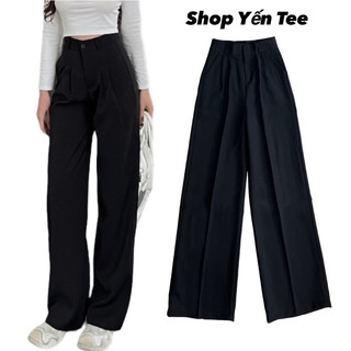 Quần vải ống suông 1 cúc ,cạp cao thiết kế xếp ly Yến Tee Shop mặc che khuyết điểm nữ #2229 #608