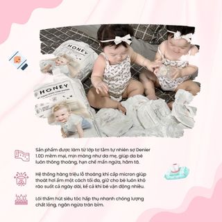 Bỉm Tã Honey Tơ Tằm Mềm Mại Co Giãn 360 Độ Ôm Sát Chống Tràn Thấm Hút Đến 1200ml