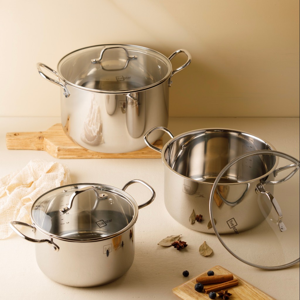 Ảnh Nồi Inox 304 3 lớp đáy liền khối cao cấp Fivestar Plus 18cm | 20cm | 22cm | 24cm | 26cm | 28cm , dùng được mọi bếp 3