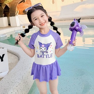 Đồ bơi cho bé gái kuromi-thỏ hồng sz 12-40kg, bikini cho bé gái liền thân giả váy