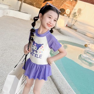 Đồ bơi cho bé gái kuromi-thỏ hồng sz 12-40kg, bikini cho bé gái liền thân giả váy