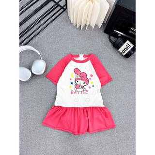 Đồ bơi cho bé gái kuromi-thỏ hồng sz 12-40kg, bikini cho bé gái liền thân giả váy