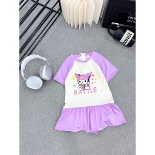 Đồ bơi cho bé gái kuromi-thỏ hồng sz 12-40kg, bikini cho bé gái liền thân giả váy